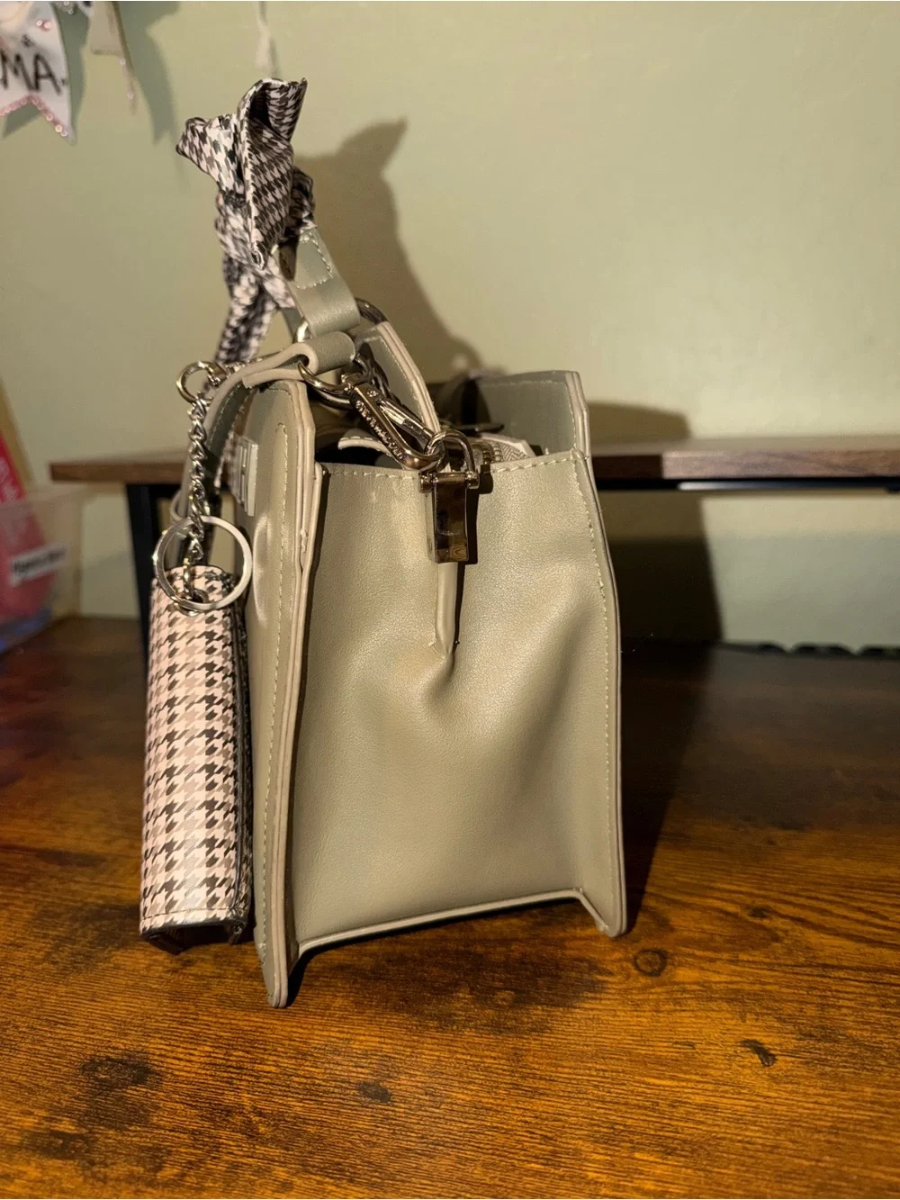 Steve Madden Olive Crossbody Bag with Houndstooth Scarf and Card Case